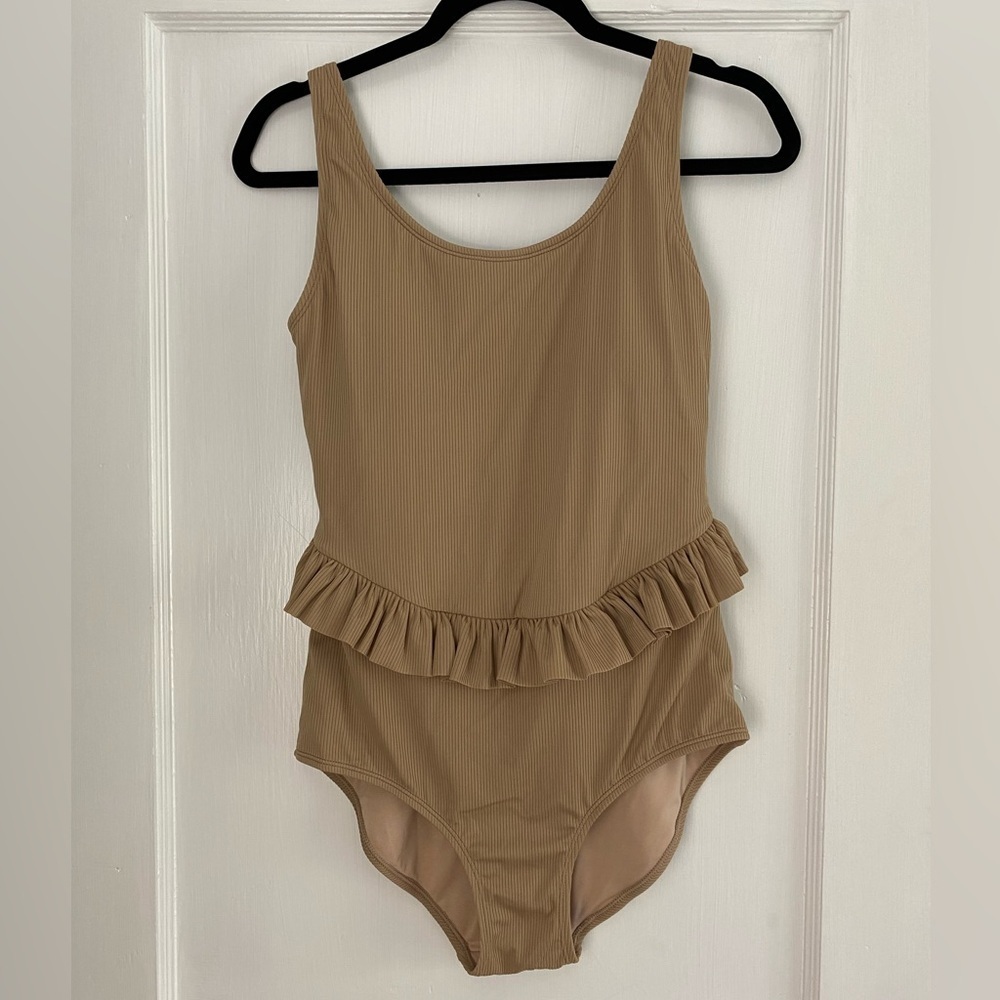 KORTNI JEANE Women’s Ribbed Sand Brown Skirted One-Piece Swimsuit in Size M NWT - Picture 4 of 9
